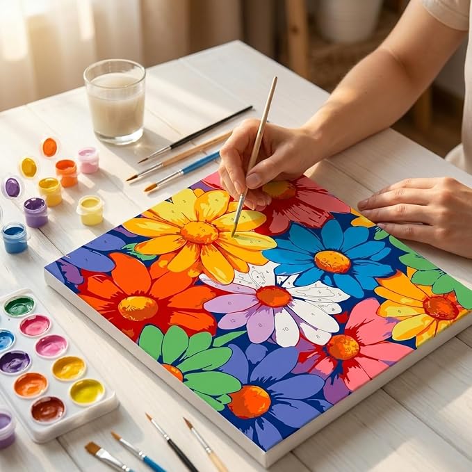 Flower Paint by Numbers Kit for Adults, DIY Canvas Oil Painting 10x10In | With Frame,Pre-printed Canvas, Vibrant Acrylic Paints & Brushes, Beginner Friendly DIY Craft, Perfect Home Wall Art Gift