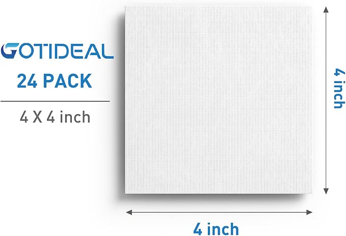 GOTIDEAL Canvases for Painting, 4x4 inch of 24 Pack, 100% Cotton | Professional Primed White Blank Flat Canvas Panels, Artist Canvas Boards for Acrylics Painting, Oil Watercolor Tempera