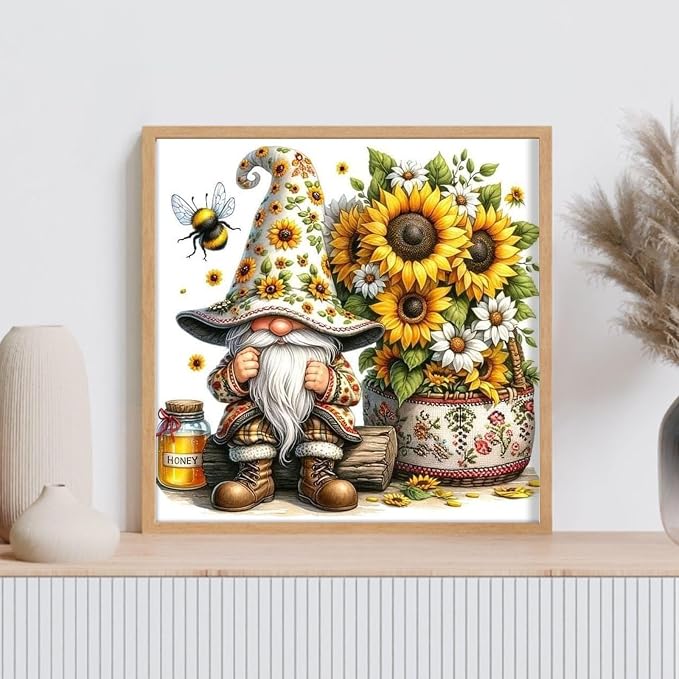 Diamond Art Kits for Adults, 5D Sunflower Gnome Diamond Painting Kit
