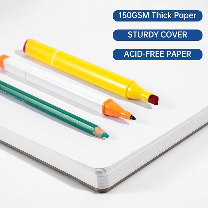 Hardcover Sketch Book, 8.3x8.3, 96 Sheets, Sketchbook for Drawing, Blue | Ideal Gift For Kids Adults,200GSM Watercolor Heavyweight Lay-Flat Art Journal,Drawing pad for Adults