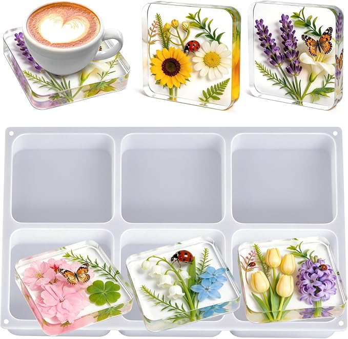 YOILES Deep Coaster Resin Molds Silicone,Epoxy Resin Molds | Square Silicone Molds for Resin Casting Craft Mold for Flower Preservation DIY Art(Square)