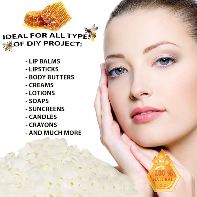 Howemon White Beeswax Pellets 5 lb 100% Pure and Natural Triple Filtered for Skin, Face, Body and Hair Care DIY Creams, Lotions, Lip Balm and Soap Making Supplies