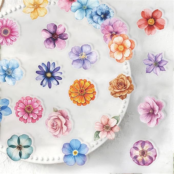 50PCS Flower Stickers PET Transparent Stickers Colorful Nature Decals Waterproof Decorative Decals for Scrapbook DIY Crafts Album Bullet Journal Planner Water Bottles Phone Cases Laptops