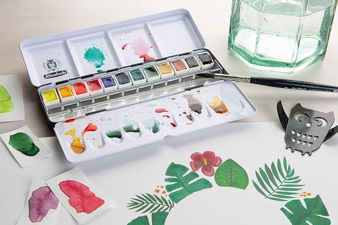 Schmincke - AKADEMIE®AQUARELL watercolor box, basic assortment 12 x 1/2 pans + space for additional 12 pans, 75 412 097, metal box, fine artists' watercolors
