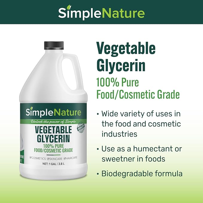 SimpleNature 100% Pure Vegetable Glycerin - 4 Gallons - Natural Pure Food/Cosmetic Grade for Skincare, Haircare, Cosmetics, Soapmaking, Crafts - Softening & Moisturizing Multipurpose Humectant