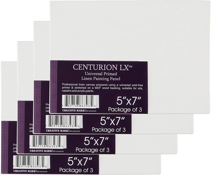 Centurion All-Media Primed Linen Panels - 5x7 12 Pack - 11oz Universal Primed Canvas Boards for Painting, Mounted on MDF Wood, Non-Warping, Ideal for Artists, Professionals, and Painters