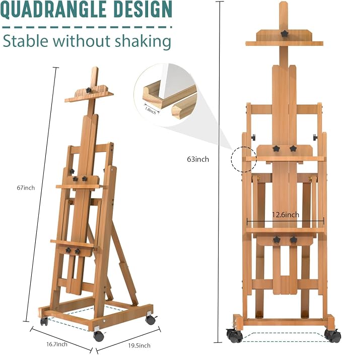 H-Frame Multifunctional Easel, Foldable & Adjustable (Vertical to Horizontal), Holds Two Canvases (Up to 77 Inches), Professional H-Frame Art Easel for Adults