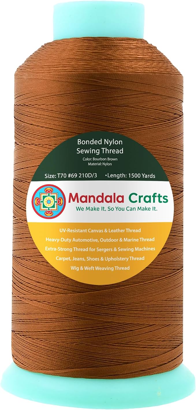 Mandala Crafts Size 69 210D T70 Bourbon Brown Bonded Nylon Thread, 1500 YDs
