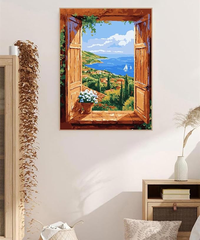ZRIZQ Paint by Numbers Kit for Adults Beginner,Landscape Scenery,16x20 | Full set with wooden brushes,rolled canvas,rich paints.Calming activity.Beginner friendly.Just open and paint.