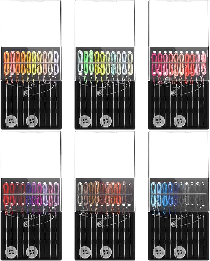 6 Boxes (60 Pcs) Pre Threaded Needle Kit Assorted Color (Mixed Color)