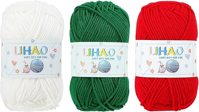 LIHAO 6 Skeins Yarn for Knitting Christmas Themed Red Green White Yarn for DIY Xmas Crochet Crafts - 100% Acrylic (50g/Skein)