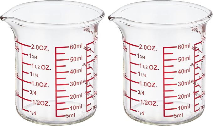 Ackers BORO3.3 2 oz Glass Measuring Cups with V-Shaped Spout, 2 Pack