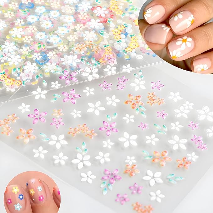 SPLOCUDU Colorful Cute Daisy, Floral, Heart, Flower Nail Art Stickers Decals, 3D Self Adhesive Supplies, Design Decoration Accessories for Women and Girls, 30 Sheets