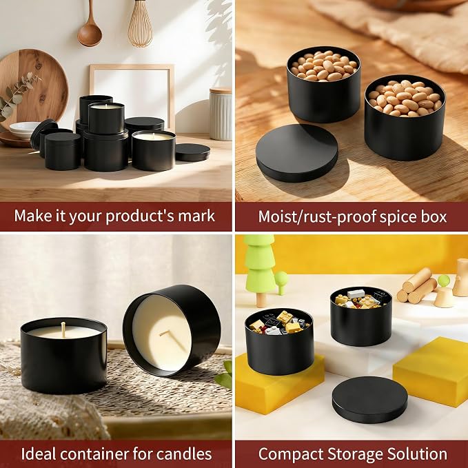 MGLIFEUL 8oz Candle Tins Jars Cans with Lids and Wax Wick for Making Candle | Black Empty Candle Containers for Small Business & Beginners Commercial candle-making DIY Candle Supplies (Black,8oz,12pcs)