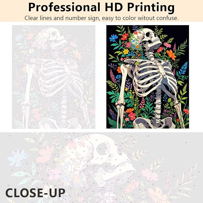 TUMOVO Paint by Numbers Kit for Adults Skeleton Flowers Painting by Number
