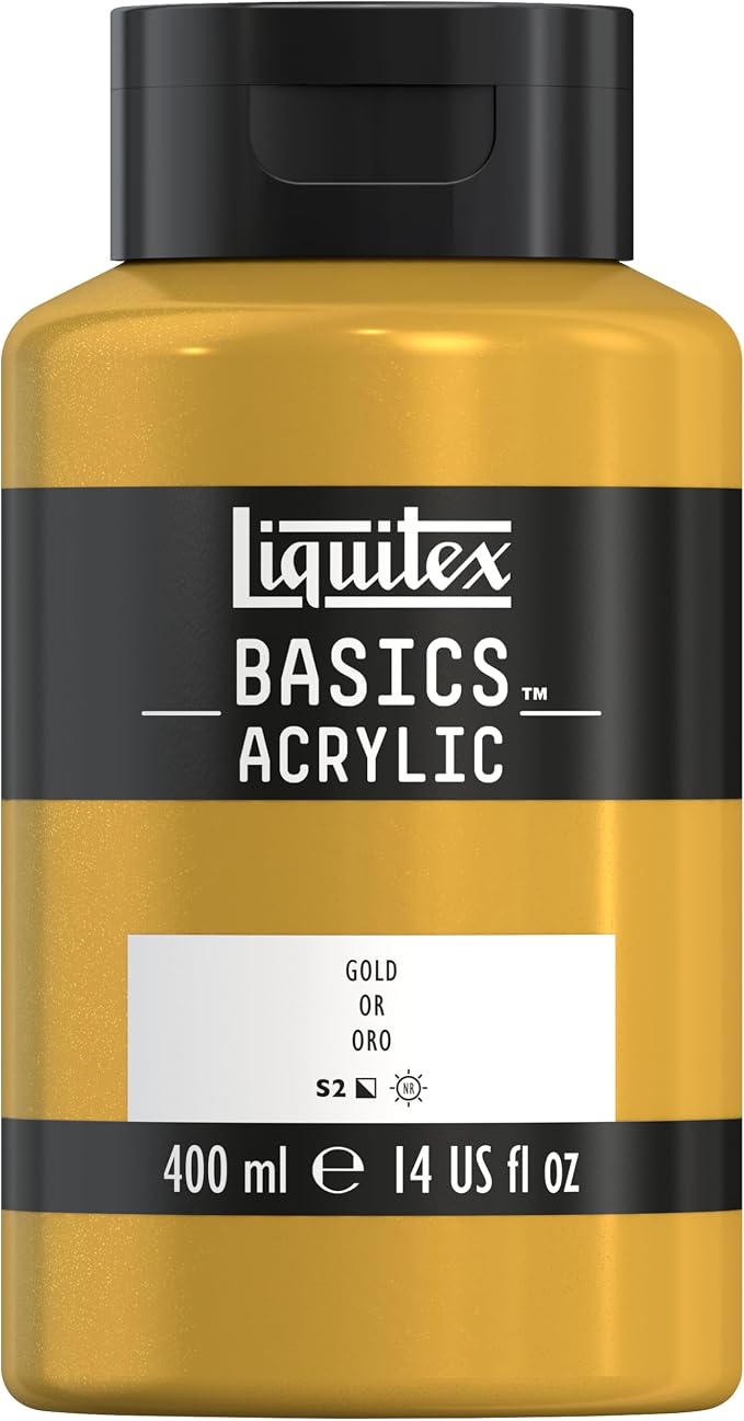 Liquitex BASICS Acrylic Paint, 13.5-oz Bottle, Gold | Medium Viscosity, Satin Finish, Lightfast, Fine Art Pigments, Range of Opacities, Easy Blending