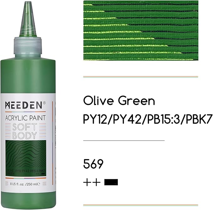 MEEDEN Olive Green Acrylic Paint: Matte Finish 250ml/8.45oz Soft Body