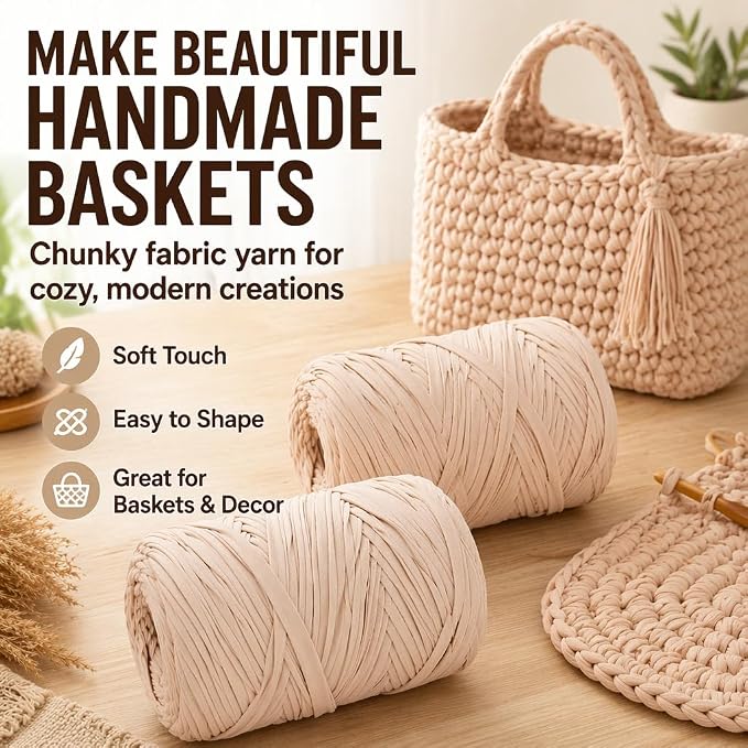 560g/240yds T Shirt Yarn for Crocheting, Soft Elastic Fabic Tshirt Yarn for Crochet, 2 Pack Polyester Yarn for Bags/Baskets/Coaster/Rugs/DIY Crafts for Knitting