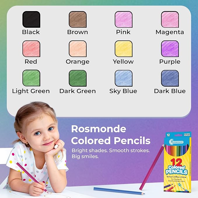 Rosmonde Colored Pencils Bulk 25 Pack | 300 Pencils, 12 Bright Colors | Assorted Pre Sharpened Colors Set, Easy Grip, Ready to Use Pencils for Teachers, Classroom, Art Stations & Coloring Projects