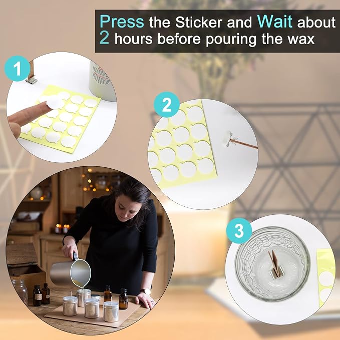 240Pcs Candle Making Wick Stickers, with Tail | Double-Sided, Heat Resistance, Hot Wax Stickers, Ideal for Candle Making, DIY, Home Decor, Party