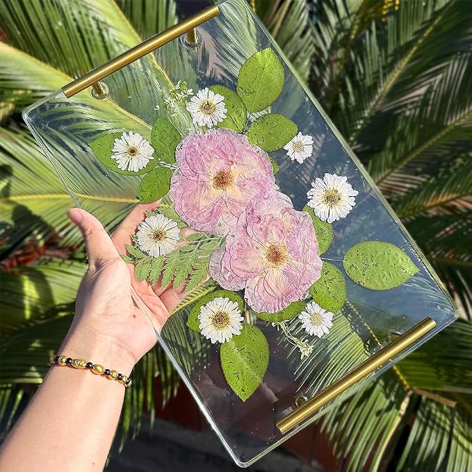 RESINWORLD 14" x 9" x 0.5" XL Large Rectangle Mold, Deep Serving Tray Mold with Handles, Wedding Flower Mould for Resin