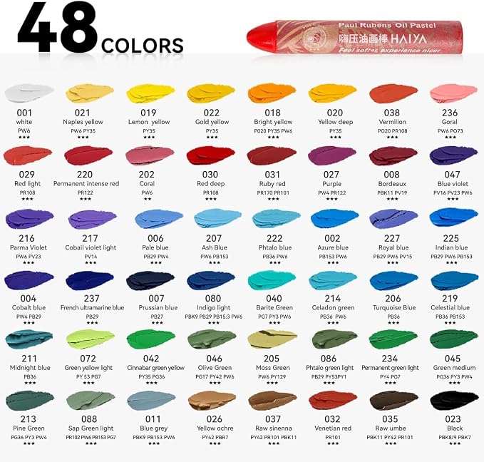 Paul Rubens Oil Pastels, 48 Colors Oil Pastels for Artists and Beginners