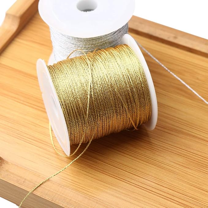 218 Yards/656 Feet Metallic Cord 2 Pcs Spool Metallic Thread