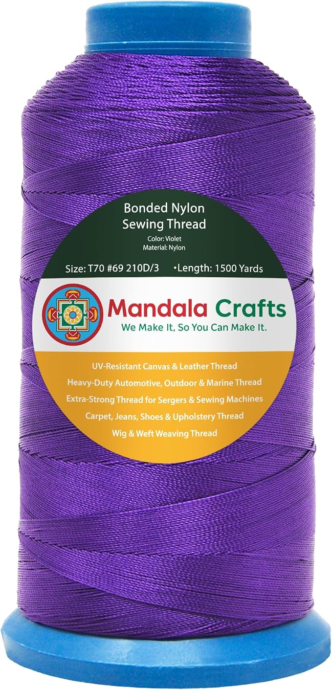 Mandala Crafts Size 69 210D T70 Violet Bonded Nylon Thread, 1500 YDs