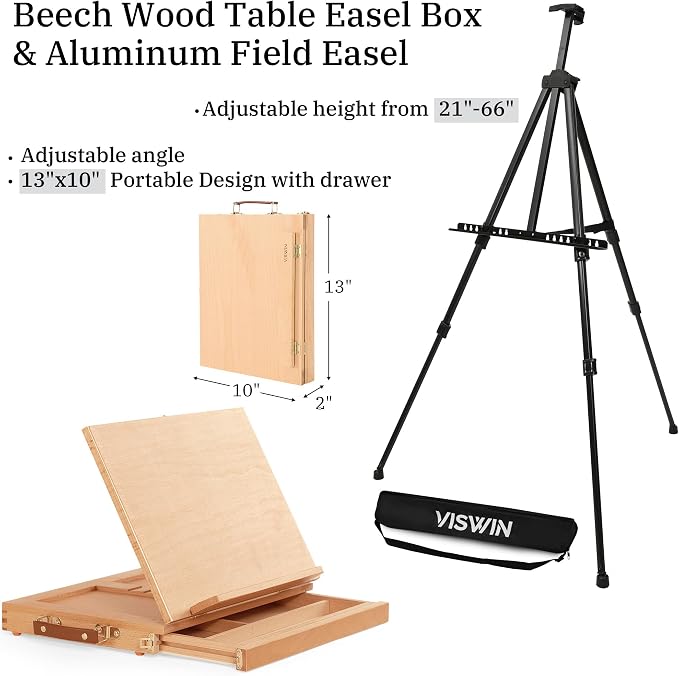 VISWIN Professional All-in-One Art Painting Kit with Aluminum & Beech Wood Easel, 96 Acrylic, Watercolor & Oil Paint Set, Canvas, Painting Set with Complete Art Supplies for Adult, Artist, Beginner