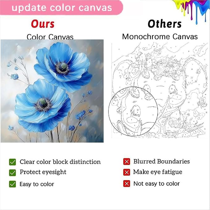 4 Pack Flowers Paint by Number for Adults Kids Framed, Easy Acrylic Adults Paint by Numbers Kits on Canvas with Paints and Brushes, Small Flowers Arts and Crafts Kits for Home Wall Decor (8 x 8 Inch)