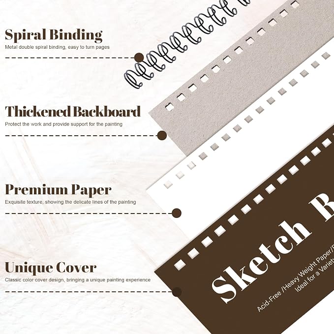 4 Pack Small Sketch Books, 5.5 × 8.5 in, Spiral Bound, Yellow-Brown | 100gsm Acid-Free Paper, 30 Sheets Each, for Pencils Charcoal & Crayons, Portable Hardcover Design, Lays Flat