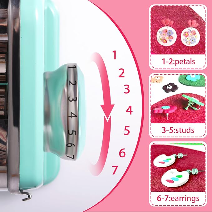 Polymer Clay Press Machine,Clay Roller Machine,Includes Clamp and Hand Crank,Stainless Steel Polymer Clay Tools for Clay Earring Making,7 Adjustable Thickness Setting Clay Pasta Machine-Green