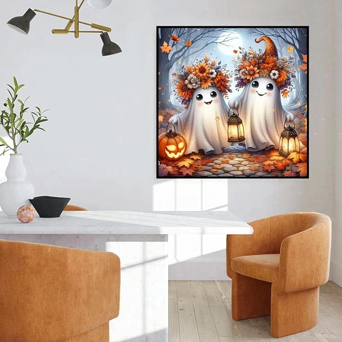 mrpwnle Diamond Art Kits for Adults, Halloween Diamond Painting Kits | Halloween Ghost Diamond Art Painting Kits for Adults, 5D Round Full Drill Diamonds Dots Kits, Home Wall Decor 13.8x13.8 inch