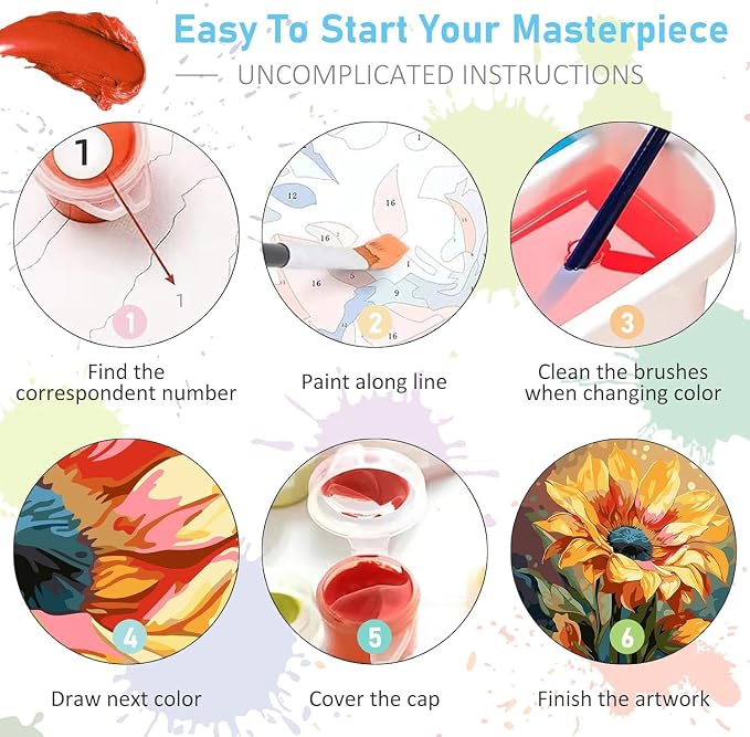 4 Pack Flowers Paint by Numbers Kit for Adults,Color By Numbers for Adults | Flowers and Plants Decor Painting by Number On Canvas, Paint Number Artist Funny Without Frame DIY, Home Wall Decor, 12x16in