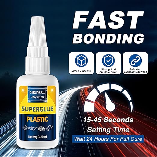 Super Glue for Plastic 100g, Plastic Glue for Legos,Model, 3D Printing Repair & Miniatures, Fast Drying Heavy Duty Adhesive for PLA, ABS, PVC, Acrylic, Car, Includes 6 Precision Micro-Tips