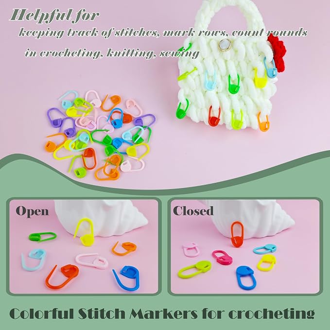 DeliaVo 100Pcs Stitch Markers for Crocheting and 9Pcs Yarn Needles Kit