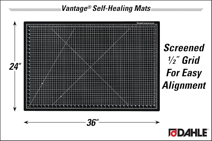 Dahle Vantage 10793 Double-Sided Premium Self-Healing Cutting Mat, 24"x36", 1/2" Grid, 5 Layers for Max Healing, Perfect for Crafts & Sewing, Black