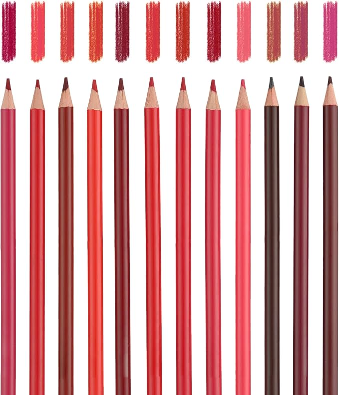 12 Red Colored Pencils,Oil Based Colored Drawing Pencil Set for Adults Coloring Books Drawing Sketching Art Supplies