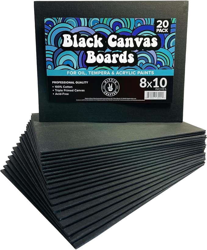 Black Canvas Panels for Painting, 20 Pack, 5x7 Inch Gesso-Primed Boards for Oil, Acrylic & Watercolor, Blank Art Canvas for Artists