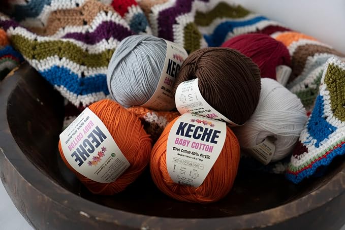 Keche Cotton Yarn, 60% Cotton 40% Acrylic Yarn, Soft Cotton Yarn for Crochet and Knitting, Amigurumi Yarn 1 Skein/Ball 1.76 Oz (50g) / 180 Yrds (165m) - Sand