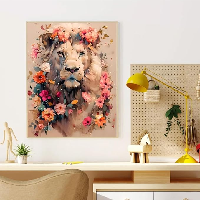 CRZMODE Lion Paint by Numbers Kit for Adults, Lion Paint by Numbers for Adults, Acrylic Painting Crafts for Home Decor Gift (16x20inch)