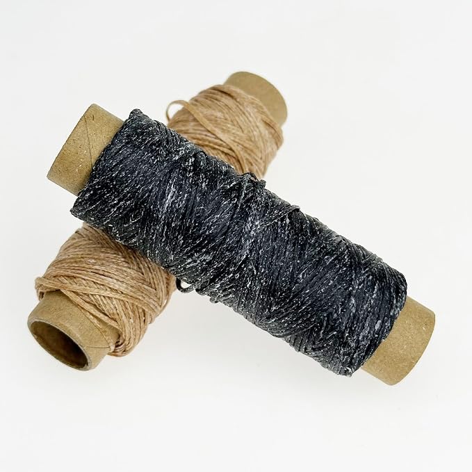 2 PCS Leather Sewing Waxed Thread, Each of 33 Yards 150D Sewing Thread Cord for Leather Craft DIY Supplies, Shoes Repairing, Black and Khaki