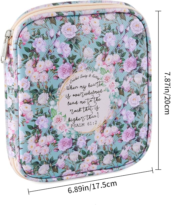 Crochet Hook Case, Portable Zipper Storage Organizer Bag for Crochet Needles/Knitting Accessories, Lightweight Crochet Hook Kit Tools, Easy to Hold(No Accessories Included). Green Rose