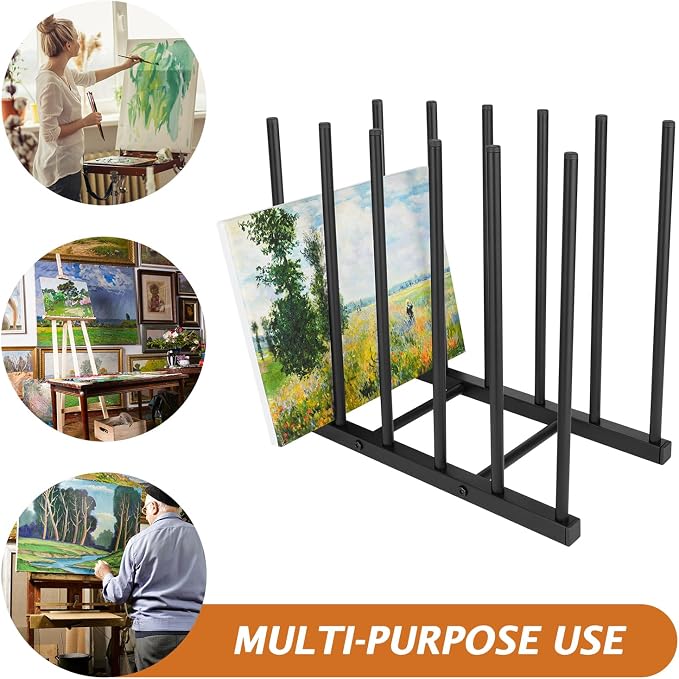 ikkle Art Storage Rack Painting Canvas Storage Rack for Display, Metal Drawing Printing Rack for Canvas Frames, Black