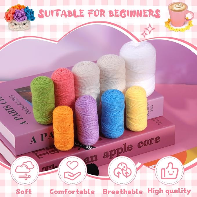 Hssugi Crochet Kit for Beginners 6PCS Potted Plant Coasters Crochet Kit | Crochet Starter Kit with Step-by-Step Video Tutorials, Crochet Hooks, Learn to Crochet Kits for Adult Beginners