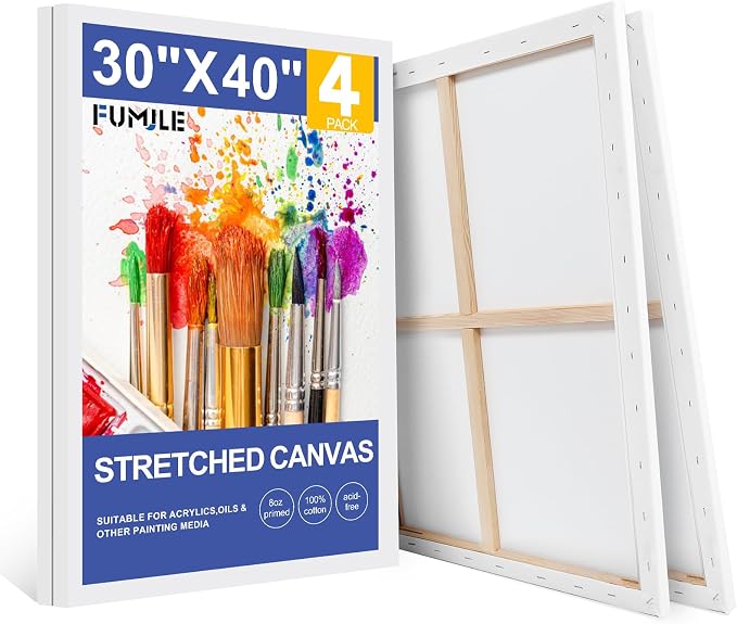 FUMILE Canvas for Painting 30x40, 4 Pack Large Stretched Canvas for Painting-5/8 in Profile Primed White Blank Painting Canvas Value Pack for Oil & Acrylic Paint