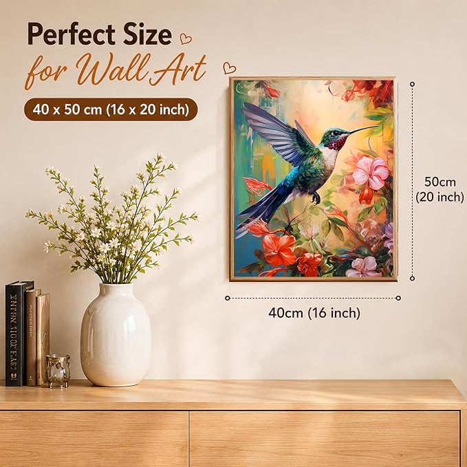 AUKELHJ Paint by Numbers Kit for Adults Beginner, Hummingbird, 16X20 Inch | Paint by Number for Adults, Beginner Friendly, High-Definition Color Canvas, Stress Relief, Home Decor, Gifts, Unframed