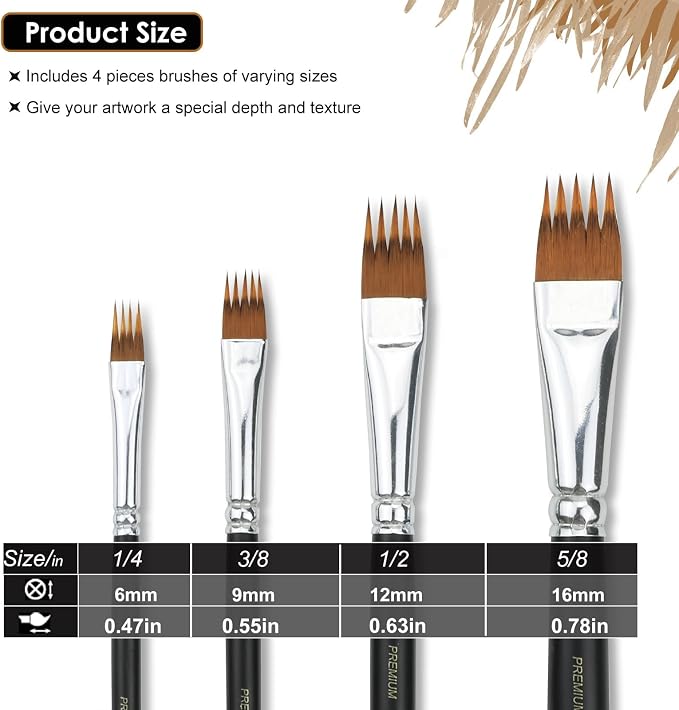 Grainer Brush Set, Texture Paint Brushes for Acrylic, Watercolor & Oil | Comb Paint Brush for Fur, Hair, Grass, Wood Grain & Feather Effects • Filbert Grainer Design • Korean Synthetic Nylon