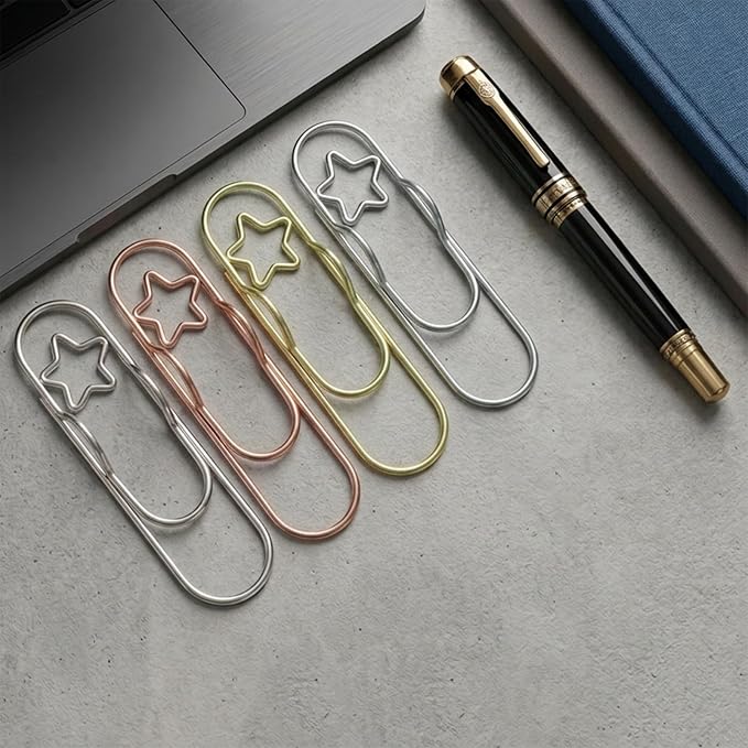 Ymapinc 15 Pcs Star Paper Clips Small, Pen Holder Clips, Metal Cute Paperclips, Pen Holder for Notebook, Bookmark, Planner/Journal Accessories for School Office (Gold+Silver+Rose gold)*5