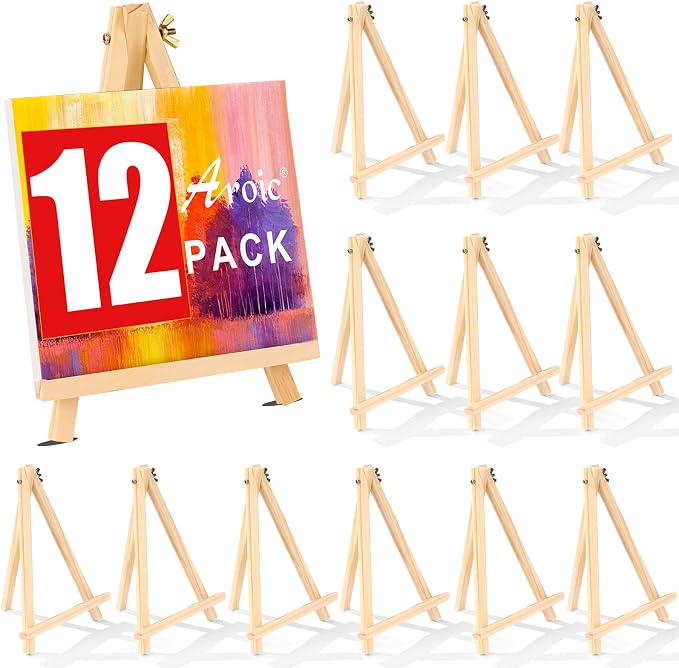 12 Pack 9 Inch Wood Easels, Easel Stand for Painting Canvases | Art and Crafts, Tripod Painting Party Easel, Kid Student Tabletop Easels for Paint, Portable Canvas Photo Picture Sign Holder
